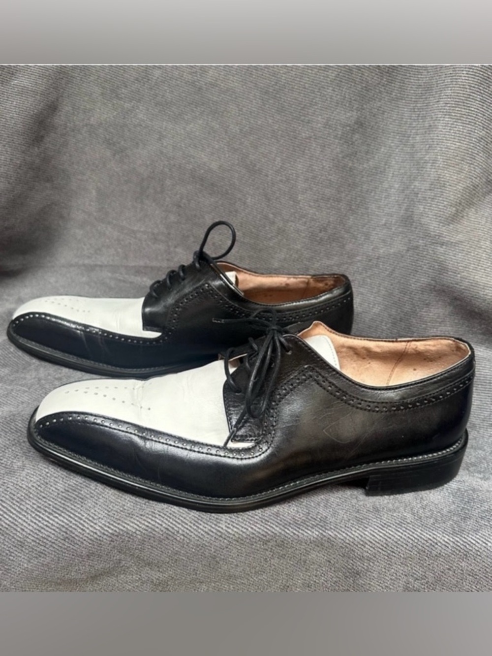 Pointed toe Black white dress shoes leather Stacy Adams men’s 9.5